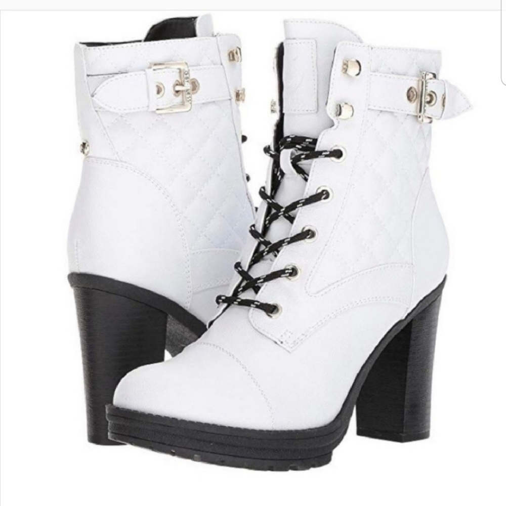 Guess white heel lace up boots 6 1/2